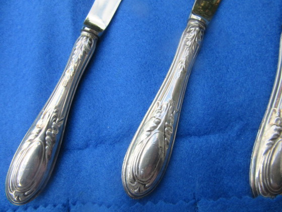 Image 1 of 6 small knives marked 800 (twice) and Solingen, art nouveau style