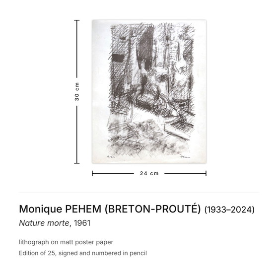 Image 1 of Monique PEHEM (BRETON-PROUTÉ) Naturaleza morte Litografía firmada 1961