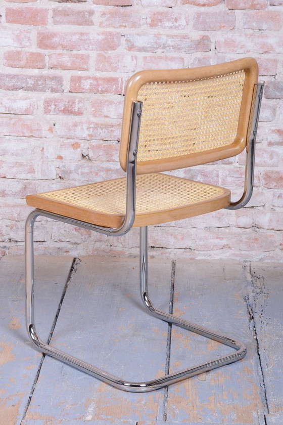 Restored Bauhaus Cesca Chair, by Marcel Breuer, Chrome, Beech, Italy, 1980s, Dining chairs, Rattan, Wood (photo 3 of 15)