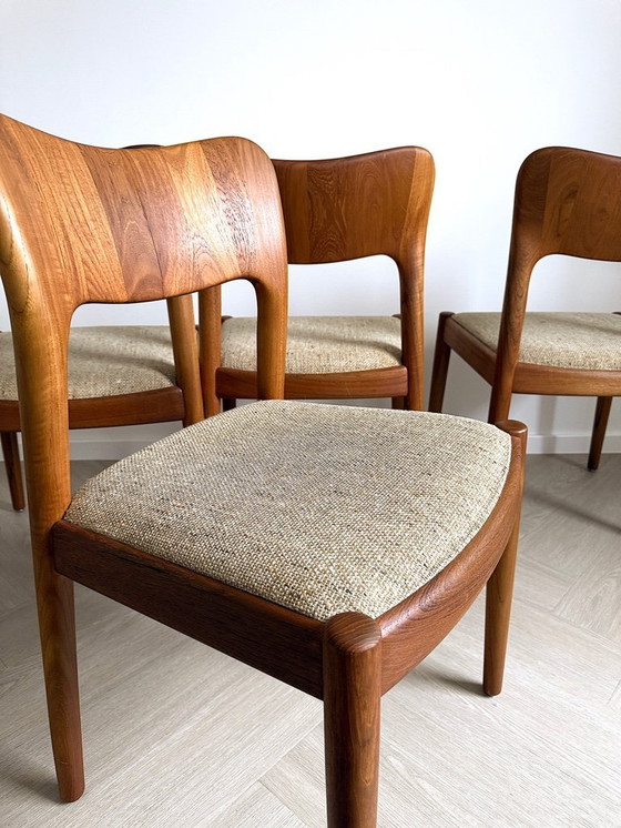 Image 1 of Vintage . 4er-Set Niels Koefoed Stühle . Hornslet . Dänemark. 60er Jahre . Esszimmerstühle Teakholz . original Bezug