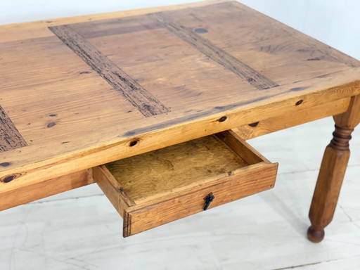 Solid wood dining table, kitchen table, pine wood, circa 1920