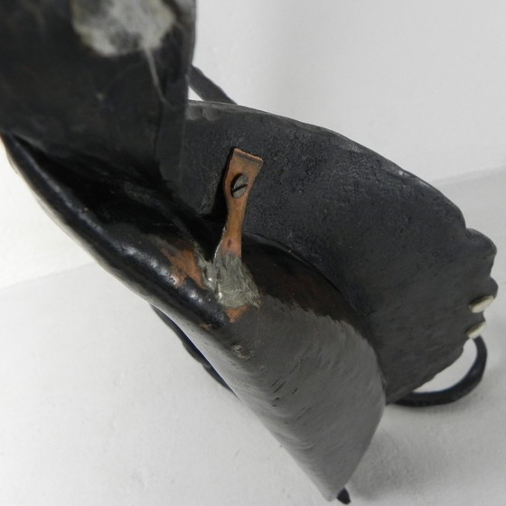 Image 1 of Art Nouveau paraplustandaard in staal en koper, handgesmeed, jaren 20