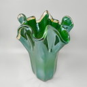 Luxuriöse, handgefertigte grüne „Fazzoletto“-Vase aus Muranoglas von Dogi aus den 1970er Jahren. Hergestellt in Italien.