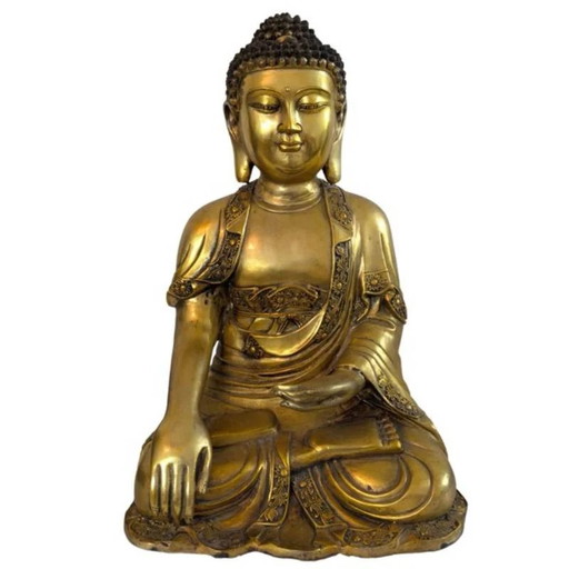 Grande Buddha in Bronzo Dorato a Fuoco – Stile Ming – Cina ca. 1930– kg)