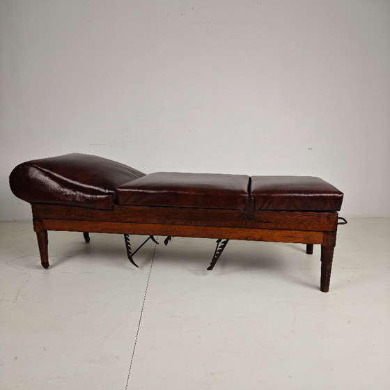 Lit d'hôpital militaire anglais ancien – XIXe siècle – Lits 1 personne, Wood, Leather (photo 2 of 16)