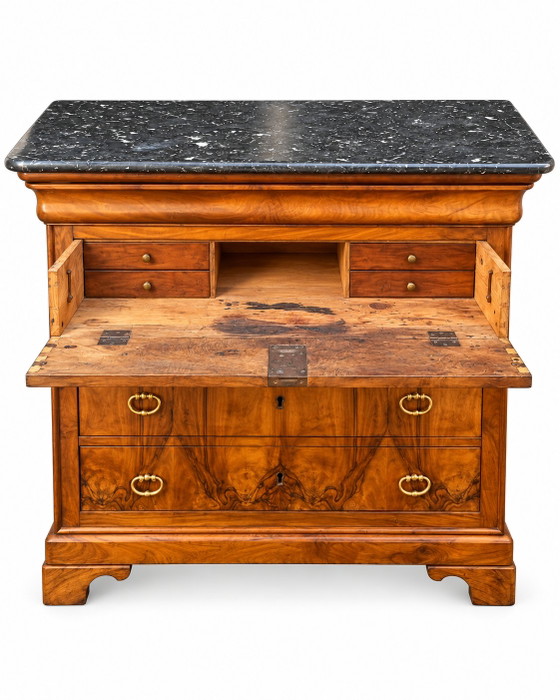 Louis-Philippe Stil Sekretär-Kommode 19. Jahrhundert Nussbaum- und Maserholzfurnier – Kommoden, Wood (photo 4 of 9)