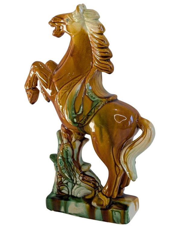 Keramisches Steigendes Pferd – Glänzend Glasierte Bildhauerei – Ceramic (photo 5 of 8)