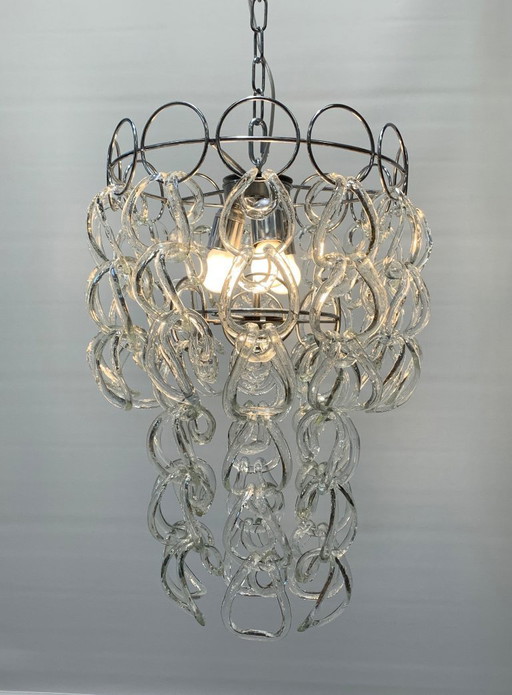 Restored Murano glass chandelier from the 1970s attributed to the Vistosi company