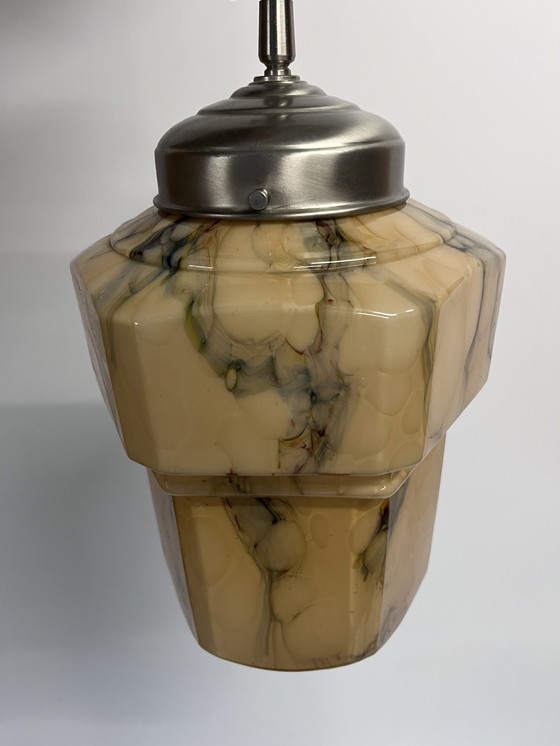 Image 1 of Lampada a sospensione in marmo Art Déco vintage con pendolo
