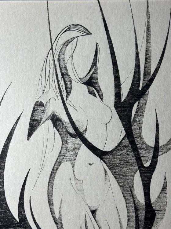 Image 1 of Eugène Eechaut - Original ink drawing – 1969 – Unique work – Framed