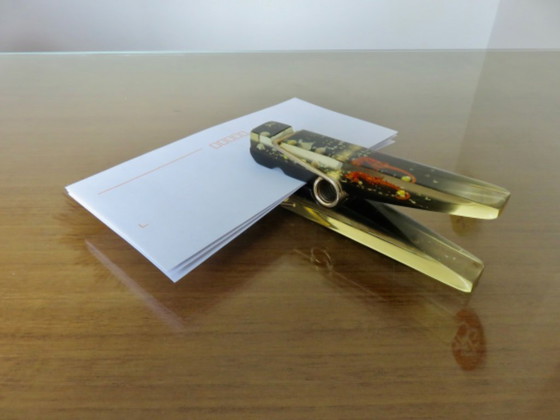 Image 1 of Resin clip with inclusions, photo holder, letter holder, paperweight, 60s