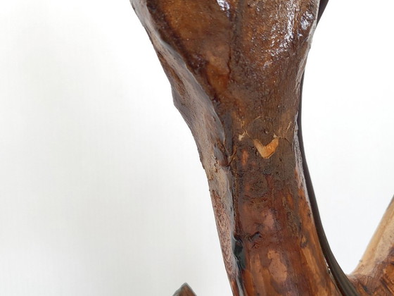 Image 1 of Vintage brutalistische tafellamp uit de jaren 70, gemaakt van organisch, plantaardig houtsnijwerk.