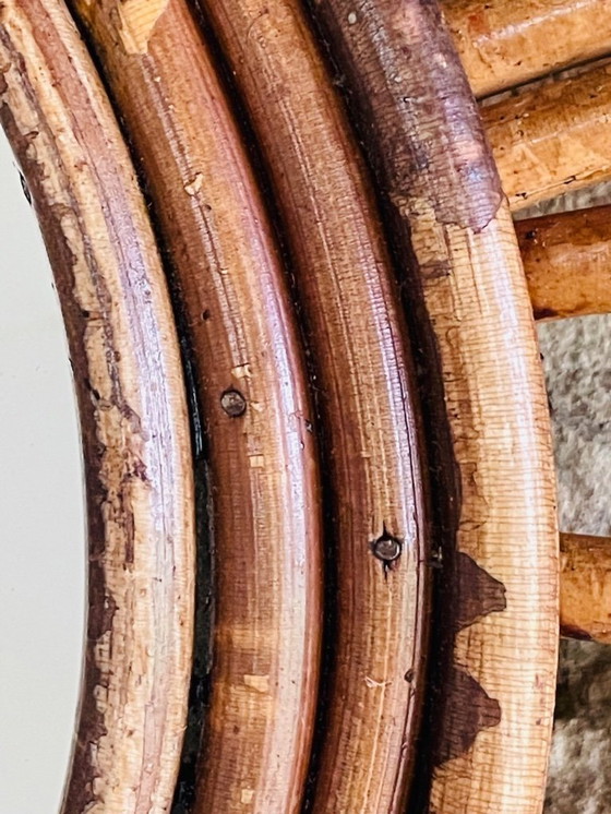 Image 1 of Specchio da parete in rattan e bambù, metà secolo, anni '60