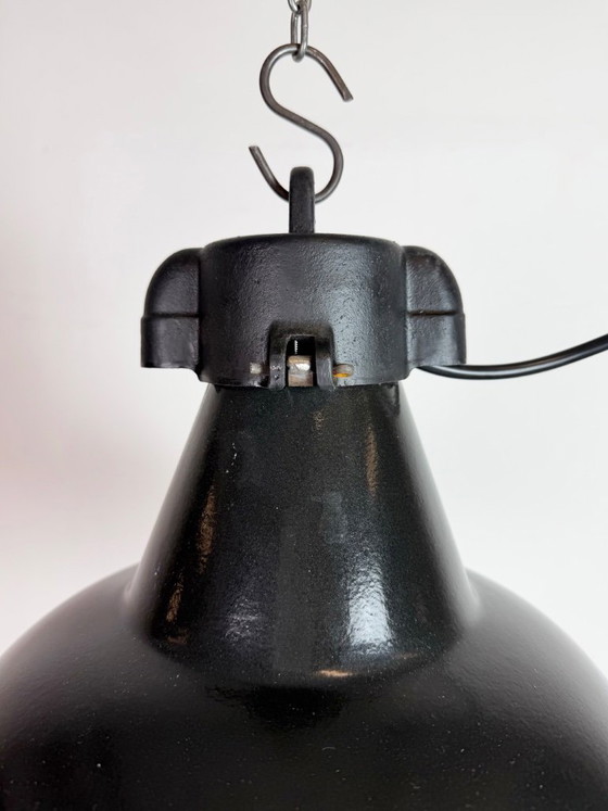 Image 1 of Industrial Black Enamel Factory Lamp with Cast Iron Top, 1950s