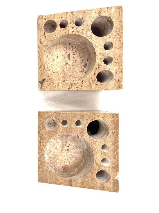 Image 1 of Enzo Mari, Set di 2 organizer da scrivania in travertino, Danese Italia 1970