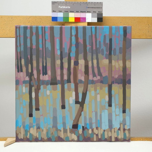 Peinture représentant un reflet dans l'eau, pièce unique peinte à la main, nature, paysage, peinture acrylique 40x40cm