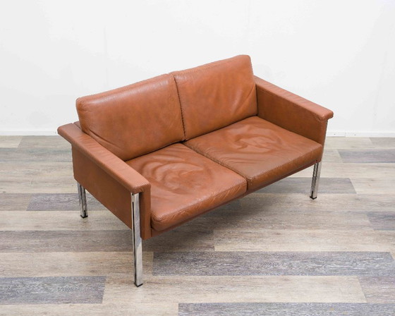 Image 1 of Divano in pelle a due posti, anni '70, produttore Sitag, pelle marrone cognac.