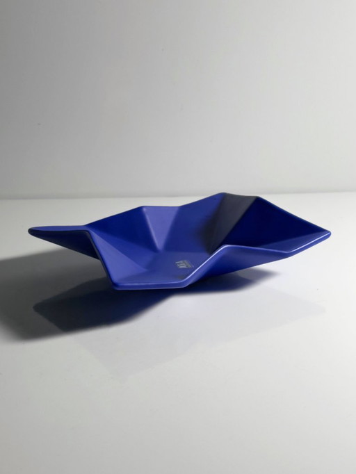 Vintage ASA keramische kom, ultramarijn kobaltblauwe prismagrafiek, jaren 80/90 bord, glanzend, Duitsland, postmodern