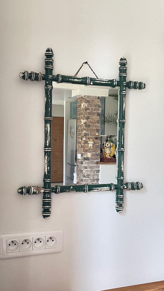 Image 1 of Specchio antico chiamato bambù patinato vintage Francia