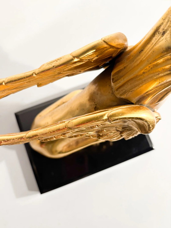Gilt Bronze Sphinx Sculpture Resting on Marble Base, 20th Century (photo 5 of 14)
