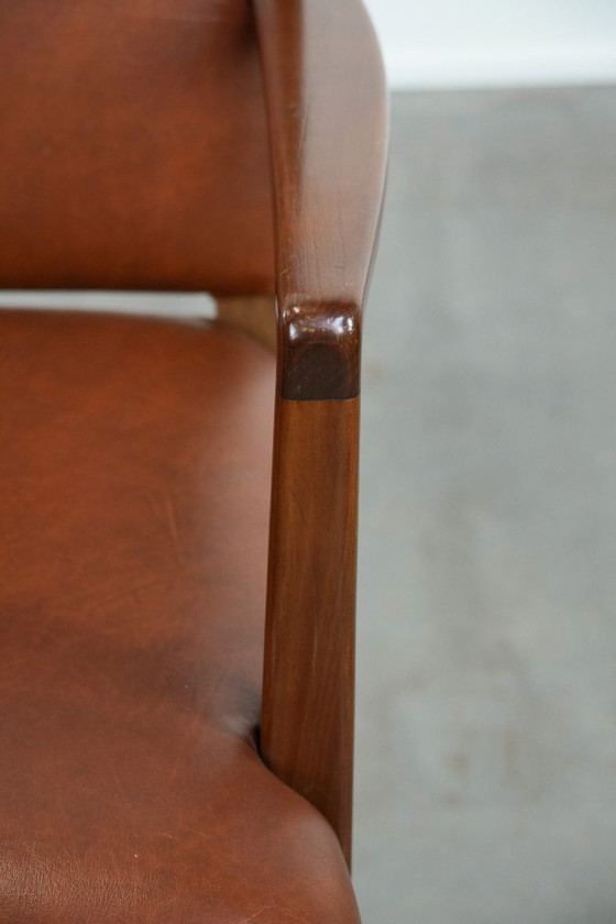 Image 1 of Vintage Scandinavische houten en rundleren bijzet/bureau/stoel uit de jaren ´60/ 70