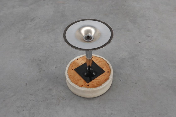 Image 1 of Vintage Mid-Century Design Stool in Chrome with White Leather Seat, 1970s