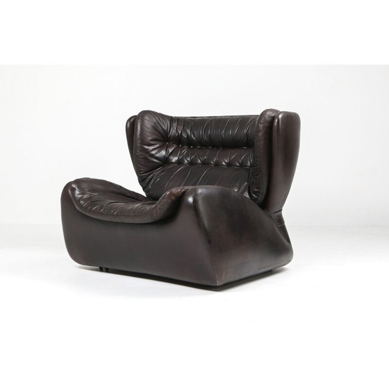 Image 1 of Vintage dark brown "Pasha" lounge chairs and ottoman by Durlet 1970