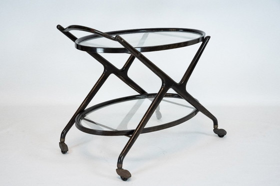 Image 1 of Ebonized Wood and Glass Bar Cart by Cesare Lacca, Italy 1950s