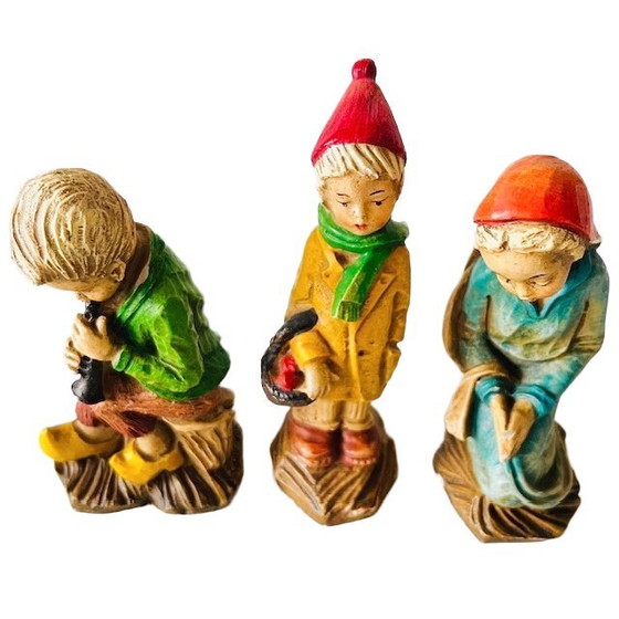 Image 1 of Ensemble de figurines de Noël peintes à la main, vintage Allemagne de l'Ouest, années 1960
