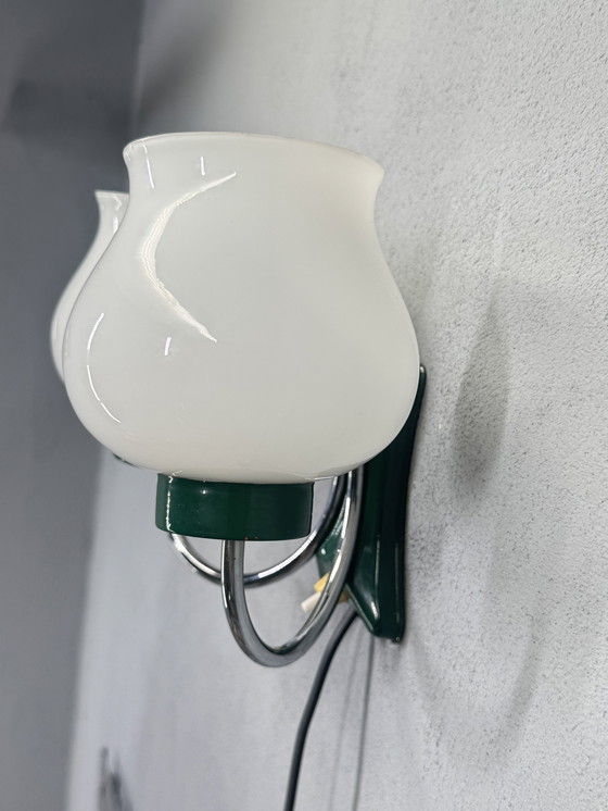 Image 1 of Applique murale vintage avec double abat-jour en verre - pleine de caractère et unique