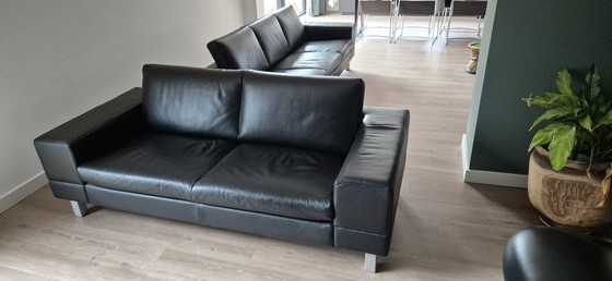 Image 1 of Leolux Antipode black leather 2 and 3 seater sofa