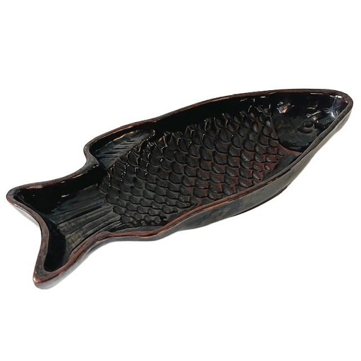 Molde vintage para hornear, de cerámica marrón con forma de pez, para pudín, de los años 70