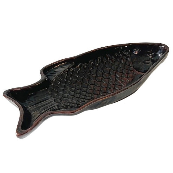Image 1 of Moule à gâteau vintage en céramique brun poisson, années 1970