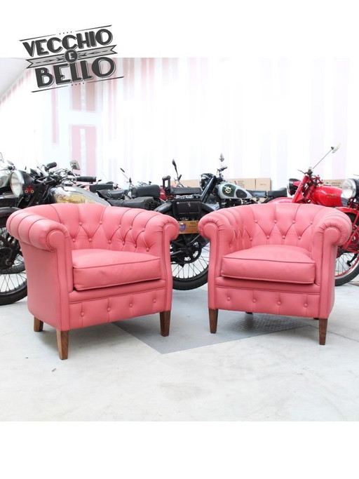 Roze Chester fauteuils (paar)