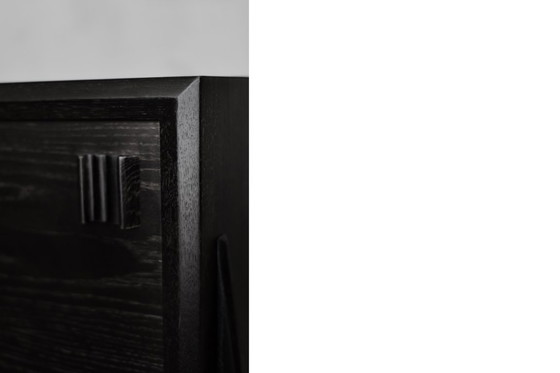 Image 1 of Vintage Mid-Century Scandinavian Modern Dark Oak Sideboard with Wooden Handles, 1960s