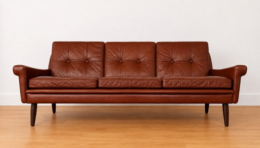 SVEND SKIPPER 3 PERSON SOFA IN CHESTNUT BROWN LEATHER 1960,s – 3 5 zitsbanken