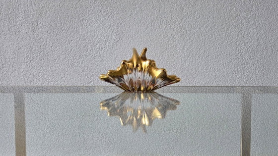 Image 1 of Bol de cristal de mediados de siglo con diseño de salpicaduras y detalles en pan de oro de 18 quilates – Bayel (década de 1950)