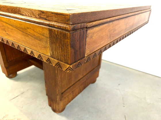 Table de salle à manger en marqueterie de chêne, années 1940 - France – Tables de salle à manger, Wood (photo 11 of 12)