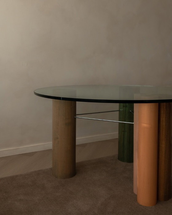 Image 1 of Vintage Saporiti Italia Dining Table – Enamel Column Base –  Postmodern 1980s