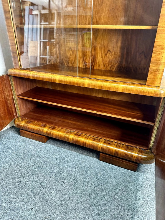 Antique Art Deco Style Display Cabinet Burr Walnut 1920s/30s, Wood, Brown (photo 9 of 15)