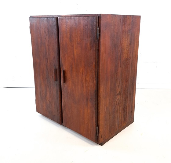 Image 1 of Vintage Art Deco style sideboard with rough dark brown wood