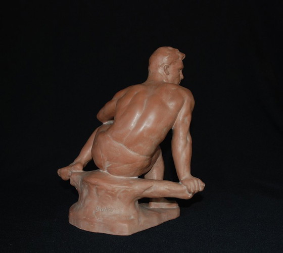 Image 1 of Nackter Mann sitzt auf einem Felsbrocken. Künstler: Jenö Grantner (1907–1983)