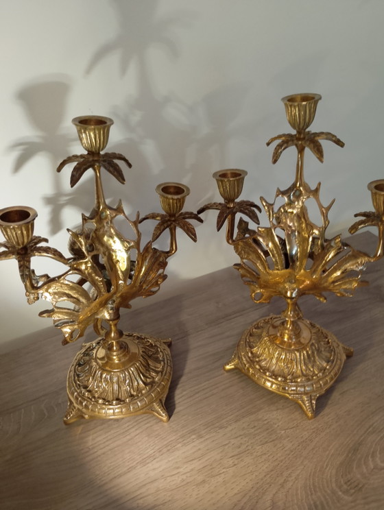 Image 1 of Candélabre en bronze nymphes ailées style Louis XV 19e France