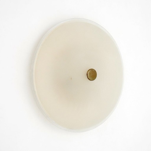 Stilnovo Textured Glass Flush Mount Ceiling Lamp, Italy 1950s