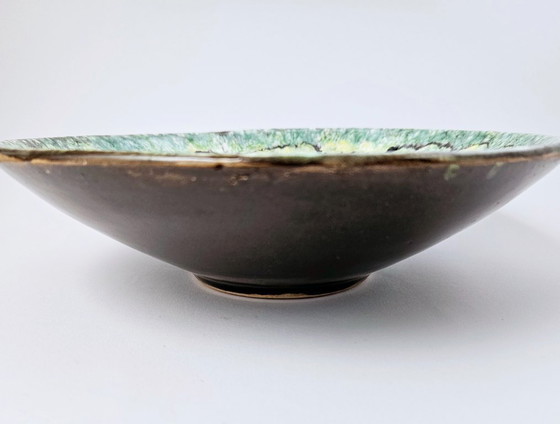 Image 1 of Mid-century Modern Art Pottery Deep Plate From 1970s | Vintage Hand-painted Ceramic Home Decor Plate From Hungary | 23.5cm 