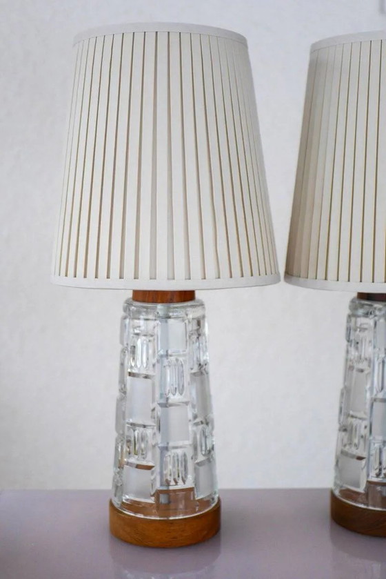 Image 1 of Mid-century modern Scandinavian teak and glass table lamps, set of 2