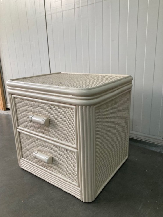 Image 1 of Comodino vintage in rattan e bambù, bianco sporco, anni 70/80