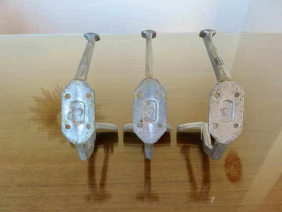 Image 1 of Set of 3 coat racks, wall hooks, in aluminium, industrial style, bistro style, France, 1930s-40s