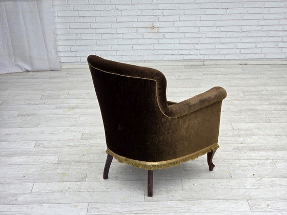 Image 1 of Anni '50, poltrona scandinava, velluto verde per mobili, legno di frassino.