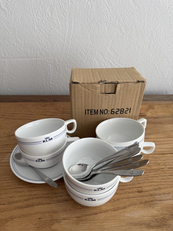 Image 1 of Tazas de café de clase Business de KLM con cucharas, 6 unidades
